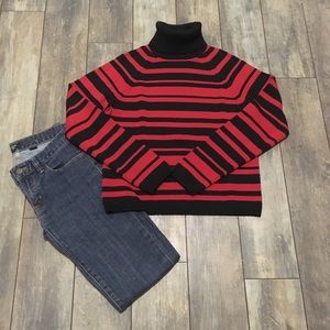 Ann Taylor Black & Red merino turtleneck M